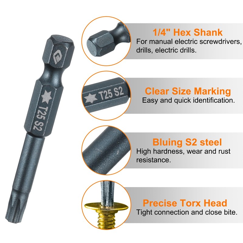 sourcing map T25 Torx Screwdriver Bit 1/4" Hex Shank 2"