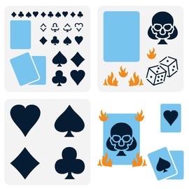 FINGERINSPIRE Pack of 3 Playing Cards Stencil 15 x 15 cm Death Dealer Stencil Template for Painting Plastic Heart Spade Club Diamond Pattern Stencil Reusable Stencils for Home Decoration