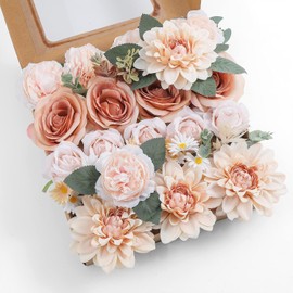 Combinación de flores artificiales, flores falsas para mesas de bricolaje, centros de mesa, baby shower, despedida de soltera, ramo de boda, arreglos de velas, decoración de tartas, flores para el hogar (color nudo)