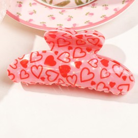 Valentine's Day Hair Claw Clips for Women and Girls Love Heart Prints Hair Clips Banana Jaw Clips Strong Non-slip Semicircle Barrettes Claw Clip Valentine's Day Hair Accessories 1PCS