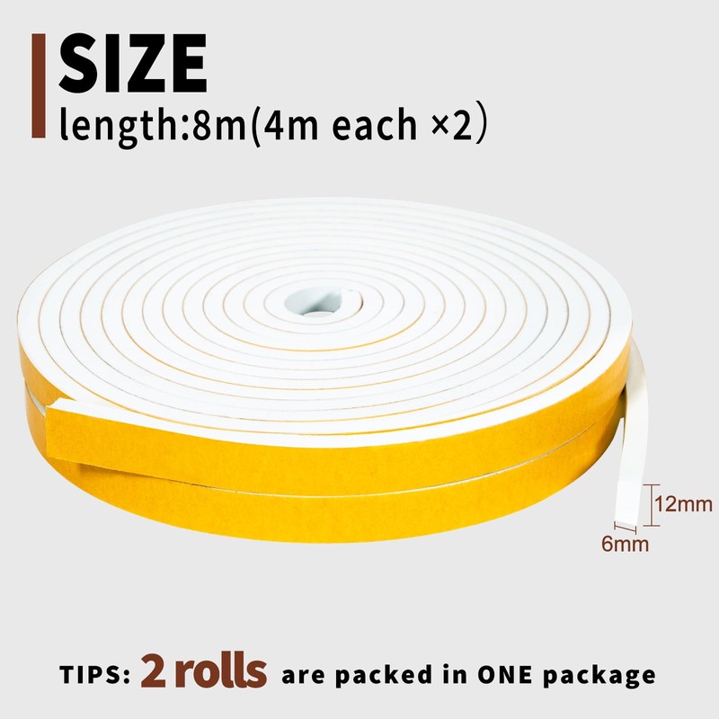 Yotache Draught Excluder Tape 2 Rolls 12mm Wide X 6mm