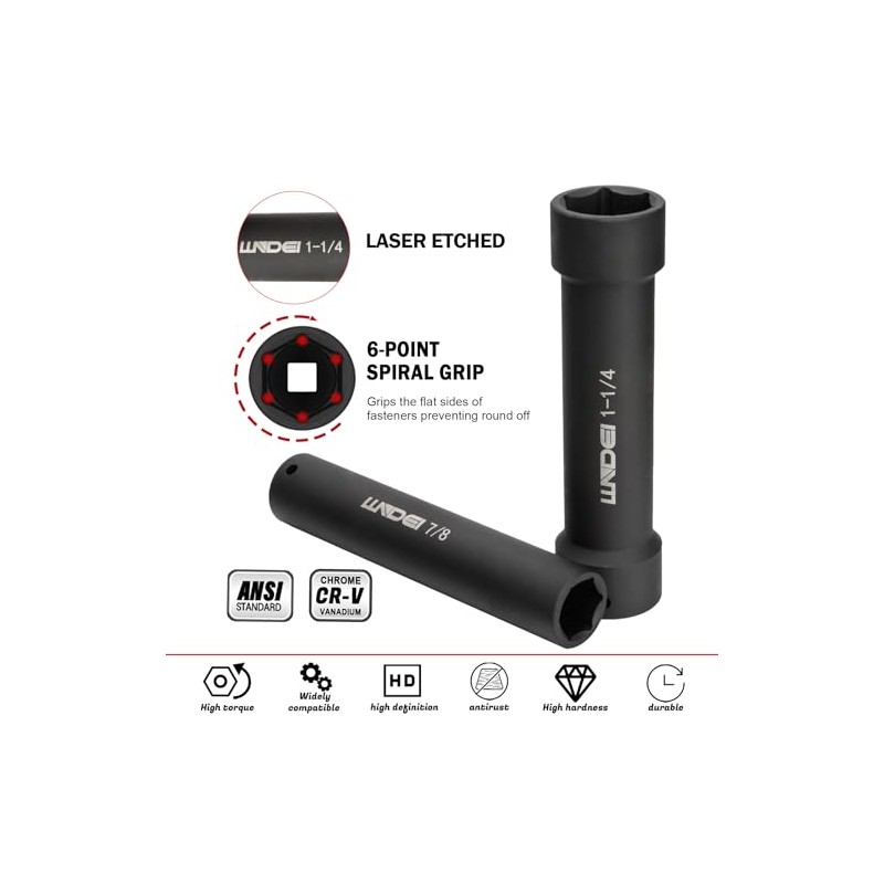 LLNDEI 1/2 Inch Drive Extended Length Impact Socket Set 6PCS