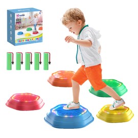 Holyton Music Light Up Stepping Stones for Kids, 5-Pack Sensory Balance Stones, Non-Slip Toddler Stepping Toys for Ages 3-8, Ideal for Sensory Training & Great Gift for Indoor & Outdoor Play