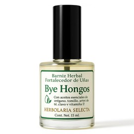 Herbolaria Selecta Bye Hongos, Barniz Herbal Fortalecedor de Uñas con Aceites Esenciales, Árbol de Té, Orégano, Tomillo, Clavo, Vitamina E, 15 mL