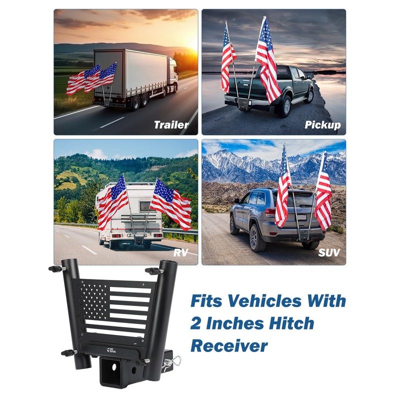 JOYTUTUS Dual Hitch Flag Pole Holder for Standard 2 Inch