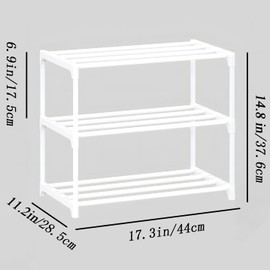 3-Tier Small Shoe Rack, Metal Stackable Kids Shoe Shelf Storage Zapateras Organizer,Narrow Shoe Rack Sturdy for Closet Hallway Entryway Living Room Bedroom (White)