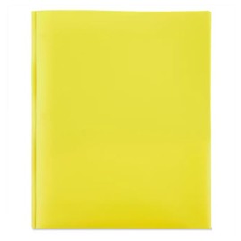 TheBeliver LLC Office Products Plastic Folders with 2 Pockets, Letter Size Poly Folders with 3 Metal Prongs Fastener Clips, (Yellow)