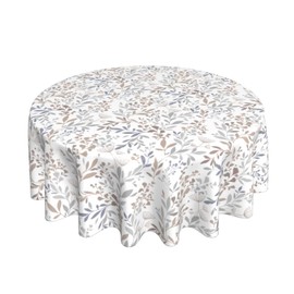 Summer Grey Leaves Floral Round Tablecloth 70 Inch Spring Leaf Tablecloth Watercolor Rustic Table Clothes Farmhouse Waterproof Reusable Circle Table Cover for Dining Room Picnic Party Home Decor