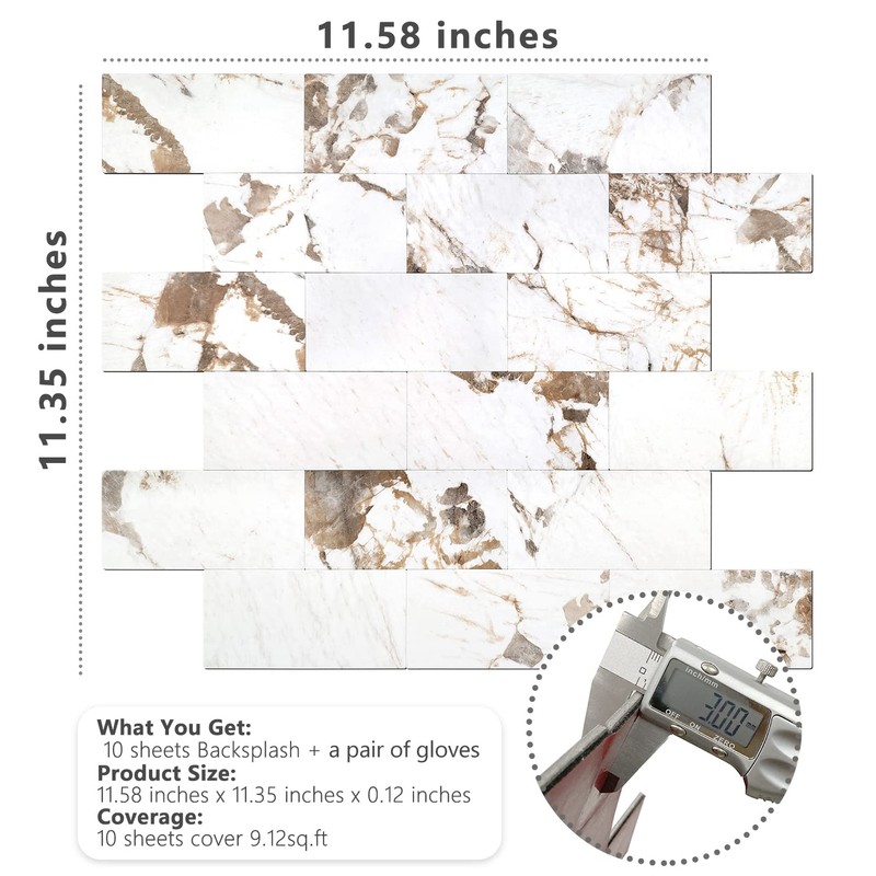 STICKGOO 10 Sheets Peel and Stick Backsplash, Aluminum Composite 3D