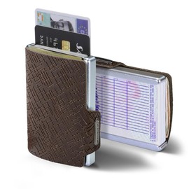 MONDRAGHI Basic Outlet - Mini Wallet Ultralight Wallet with Grain Leather Small Wallet with RFID Protection Chip - Card Holder with Alloy Frame, brown, Casual