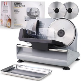 Meat Slicer, 200W Powerful Electric Food Slicer-Deli Meat Slicer Machine for Home Use for, Cheese, Bread, Vegetables-2 Round 7.5" Stainless Steel Blade, Child Lock Protection & Adjustable Thickness