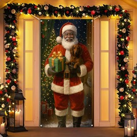 BlissYard Christmas Door Cover Wrapped Box Santa 35x71 Inch Polyester