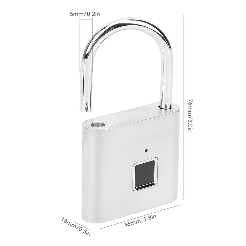 Smart Fingerprint Padlock USB Rechargeable Security LED Lock for Backpack