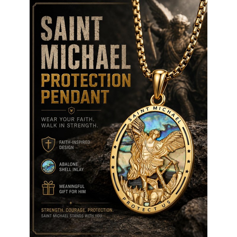 Grmdit St Michael Pendant for Men 925 Sterling Silver Saint