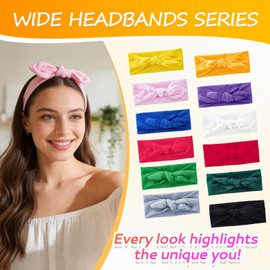Fnuqz 12 Pack Soft Elastic Rabbit Ear Turban Bow Headwraps Hair Accessories for Women Face Cleaning Makeup Sports Yoga Cute Hair Accessories