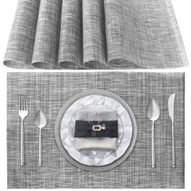 Washable Place Mats Set of 6 PVC Heat Resistant Non-Slip Place Mats for Kitchen Dining Table Hotel 45 x 30 cm (Grey)
