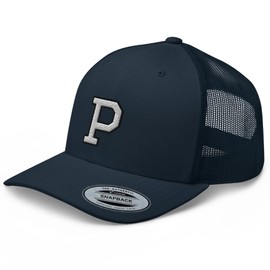 RIVEMUG Initial Letter P Embroidered Premium Trucker Hat Curved Bill Mid Crown Adjustable Cap Navy