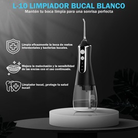 Irrigador Bucal,Hilo Dental de Agua Inalámbrico，3 modos y 5 boquillas, tanque de agua extraíble de 300 ml, recargable por USBirrigador dental, AdecuadoEncías,para Hogar,Viajes (Negro)