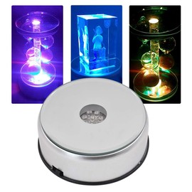 4" 7 LED Multicolor Rotating Display Stand, Display Turntable Base for Crystals Glass Art for Desktop and Room Decoration