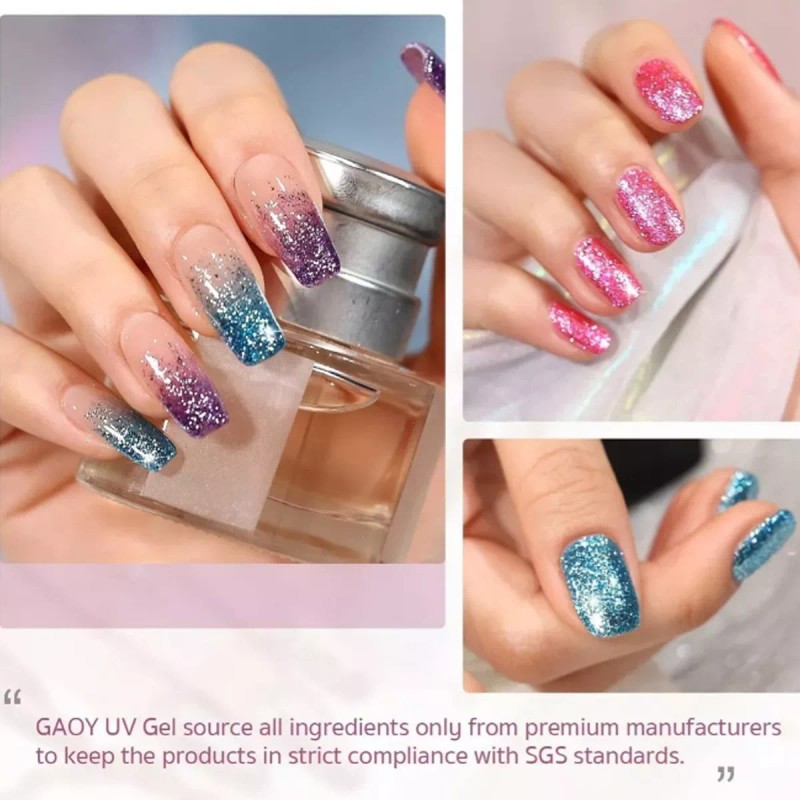 MM11 Esmaltes De Uñas Gel Con Purpurina Dorada Plateada 6