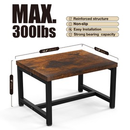 Flottian 9" Wooden Step Stools for Adults Kids,15.4" Extra Wide Heavy Duty Step Stool Holds Up to 300 lbs,Bed Step Stool for High Beds,Stools for Bedroom,Kitchen,SUV ect, Easy Assemble, Rustic Brown