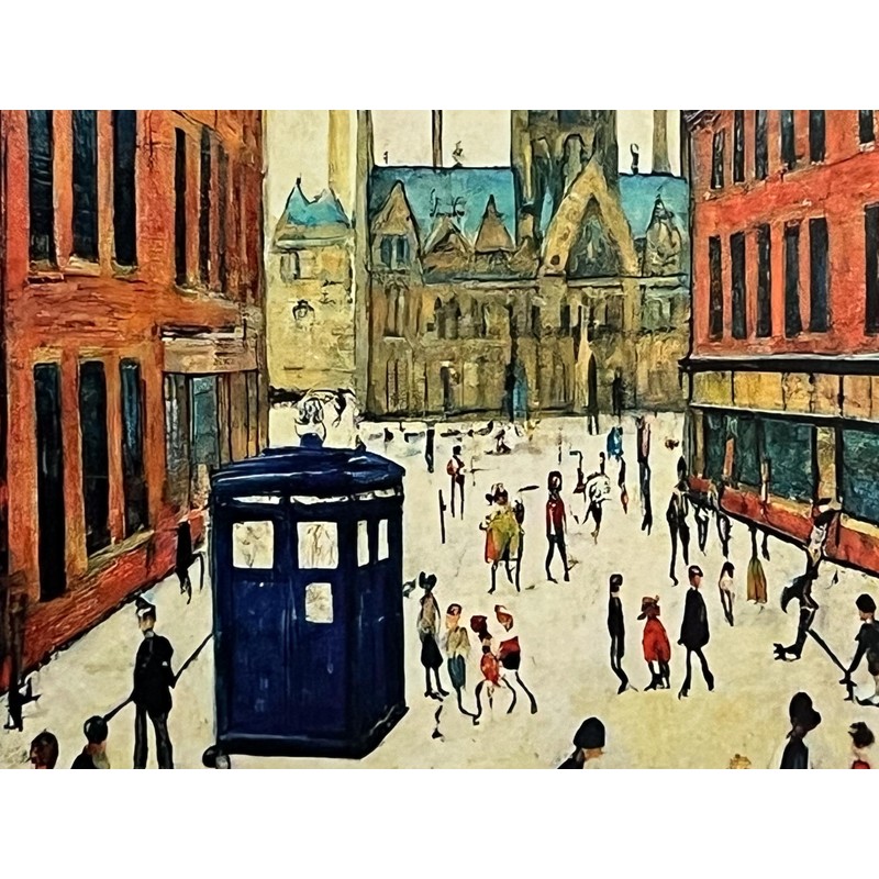 Greetingles Lowry-Style 12"/31cm Square Framed Print. Beautiful Black Ash Frame