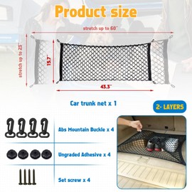 x xotic tech Adjustable Elastic Cargo Net,Double-Layers Style Trunk Storage Organizer Mesh Net with Hooks Universal for Cars SUV Automotive Interior Accessories (43.3"x 15.7")