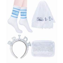 Vermeyen Bride Socks Bachelorette Bride To Be Shower Gifts With Sunglasses Makeup Bag Headband Hair Clip Veil Accessories