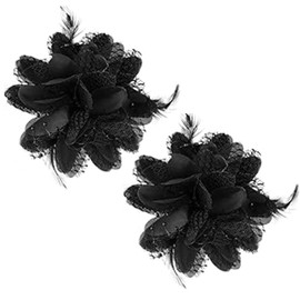 Black Ladies Feather Flower Hair Clip Elegant Hat Flower Mesh Ribbons Brooch Pin Hair Accessory Fascinator Headwear Floral Corsage for Women and Girls Birthday Wedding Party(2 pieces）