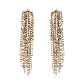 EVER FAITH Crystal Multiple Tassel Fringe Dangle Drop Earrings, Sparkle Rhinestone Long Dangling Chandelier Statement Earrings for Women Clear Gold-Tone