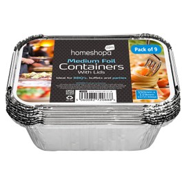 Homeshopa Aluminum Foil Trays Containers with Lids, 9 Pack Medium Disposable Meal Prep Food Storage Takeaway Tin, Reusable Catering Trays with Secure Lid for Roasting Baking Cooking & Freezing