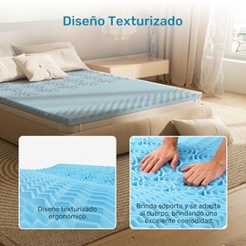 Colchoneta Memory Foam con Gel, 5 Zonas de Soporte Ergonómico, Incluye Funda Extraíble y Lavable, Grosor 5 cm, Matrimonial (135x190 cm), Alivia el... 