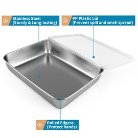 Sanbege 3 Pcs Stainless Steel Food Containers with Clear Lids, 12" x 9.6" Large Stackable Snack Storage Boxes, Deli Meat Keeper for Refrigerator or Picnic, BBQ Party