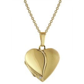trendor Heart Locket with Women's Necklace Gold on Silver 925 75738-45 45 cm, Silver, Cubic Zirconia