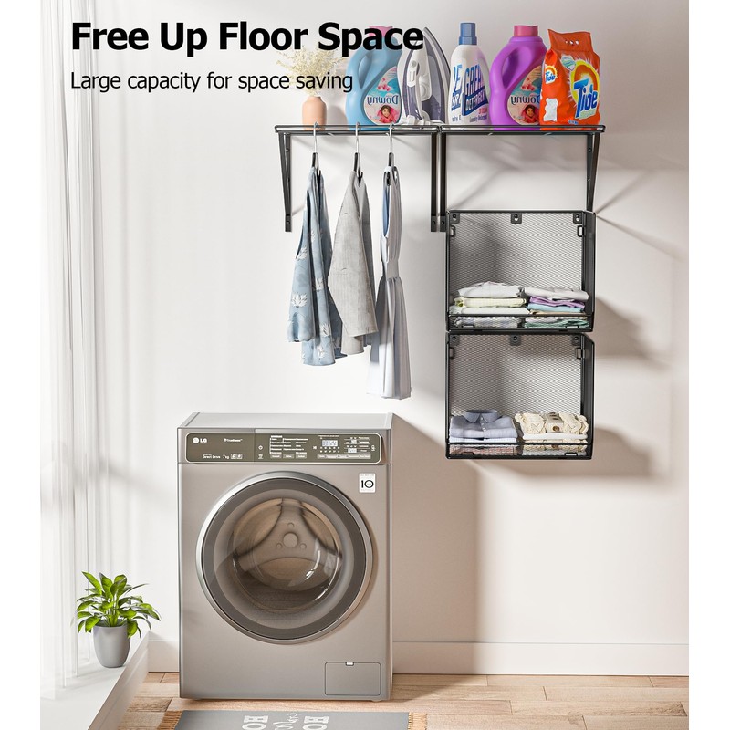 BigPonPon 2 Pack Laundry Room Shelves Organization and Storage,Wall Mounted