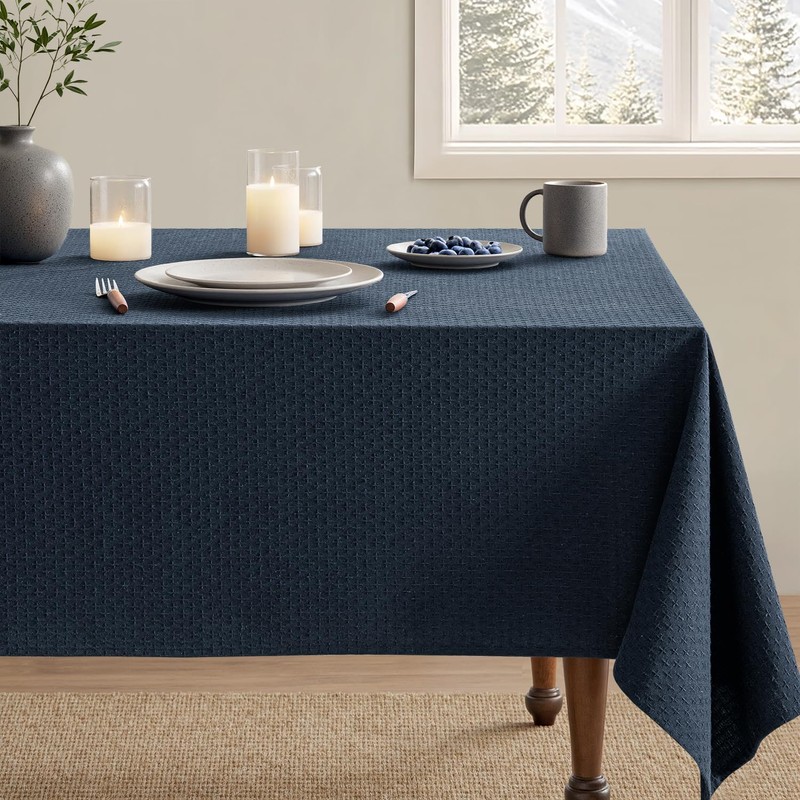 MIULEE Navy Linen Cotton Table Cloth Rectangle Tablecloth Waterproof Spillproof