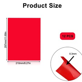 Pack of 12 Heat Resistant Film for Lamps, Lamp Film A4 Red Film Transparent Adsorption with Electrostatic Colour Films Gel Colour Filter for Photo Studio Strobe LED DJ Light, 29.7 x 21 cm