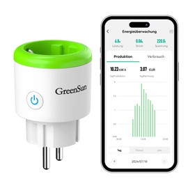 GreenSun Electricity Meter for Socket, WLAN Socket, Electricity Meter for Balcony Power Station, Power Meter for Mini PV Electricity Meter, Socket, Timer Socket, 2.4 GHz