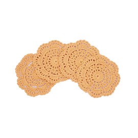 Phantomon Lace Round Crochet Doilies Handmade Coasters, 4-Inch, Pack of 4 (Ginger Yellow)