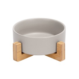 SPUNKYJUNKY Ceramic Feeding Bowl with Bamboo Stand, for Cats and Small Dogs (400 ml, Grey, Single)