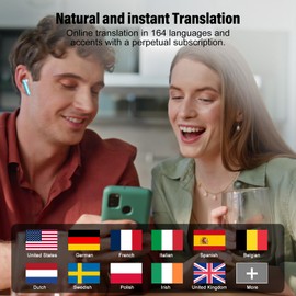AI Translation Earbuds Real Time, 3-in-1 Language Translator Earbuds 164 Languages & Accents Online Translation, 48H Translator Earpiece with Bluetooth & APP for Travel/Business/Learning, Light Blue