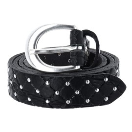 B.Belt Lilou Leather Rivet Belt, black