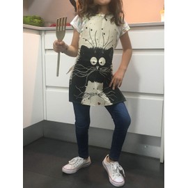 ShopINess Funny and Original Cat Apron for Adults and Children Ideal for BBQ Parties and Festivals - Cotton and Linen Machine Washable, Cat and kitten