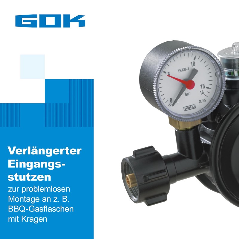 GOK Gas Pressure Regulator EN61-DS PRO 1.5 kg/h Black with