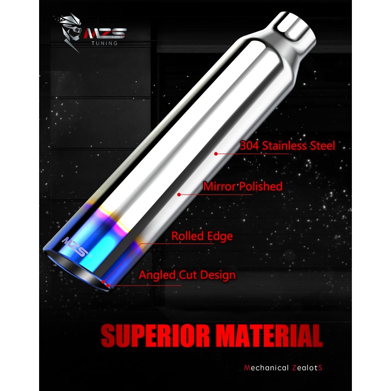 MZS Exhaust Tip, Stainless Steel 2.5" Inlet 4" Outlet 17"