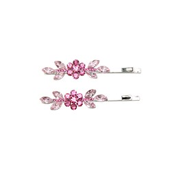 Faship A Pair Of Pink Rhinestone Crystal Floral Hair Clip Pins 2 Pcs
