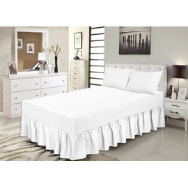 Value Zone Luxury Poly Cotton Ruffled Fitted Valence Sheet 25 CM Box with 40cm Frill Drop Single Double King Super King Bed Linen (White, Single)