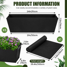 HunnmingRe 6 Pack 24 Inch Fabric Plant Window Box Liners Rectangular Non-Woven Planter Basket Liner Black Felt Flower Hanging Basket for Outdoor Garden Hanging Planter Flower (Avoid Birds Nesting)