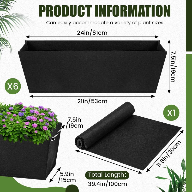 HunnmingRe 6 Pack 24 Inch Fabric Plant Window Box Liners