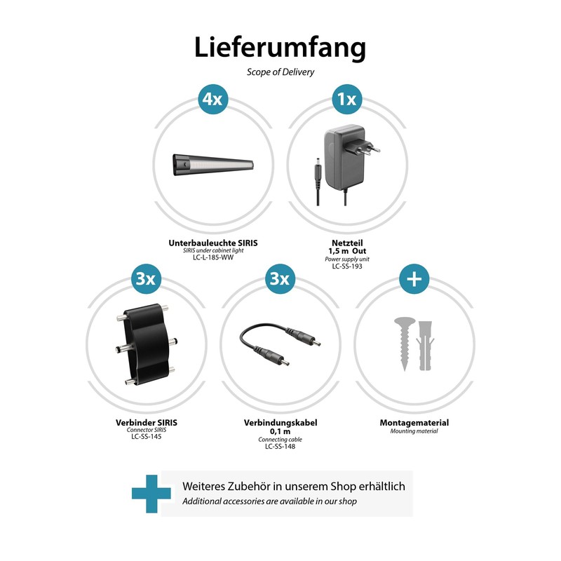 ledscom.de Siris LED Under-Unit Light Matte Black Flat 30 cm
